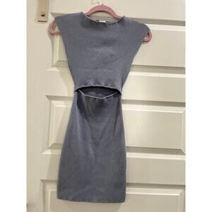 Aritzia Wilfred Free Ribbed Knit Cut-Out Mini Dress | XXS (2XS) Slate Gray Blue